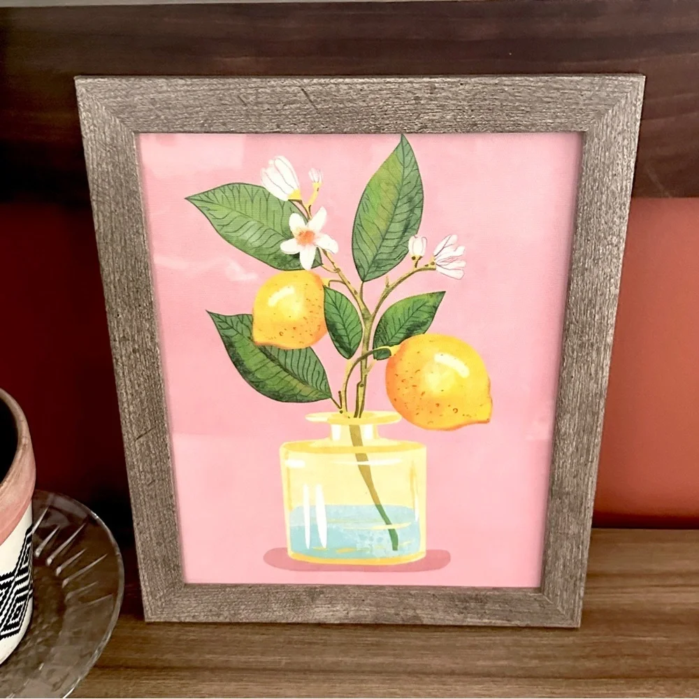Lemon Bunch in a Glass Vase Canvas Art Print Framed Wall Art Mediterranean Art